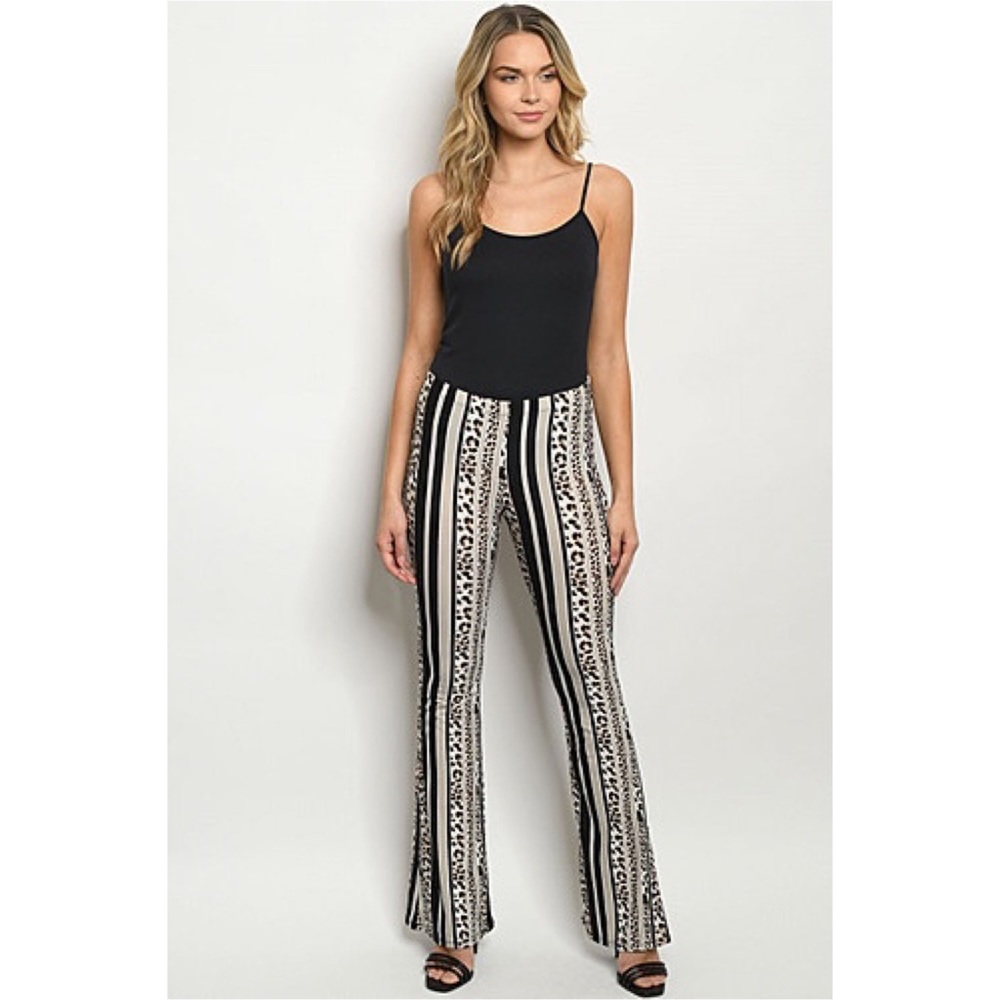 HELLO MISS Leopard print striped bell bottoms